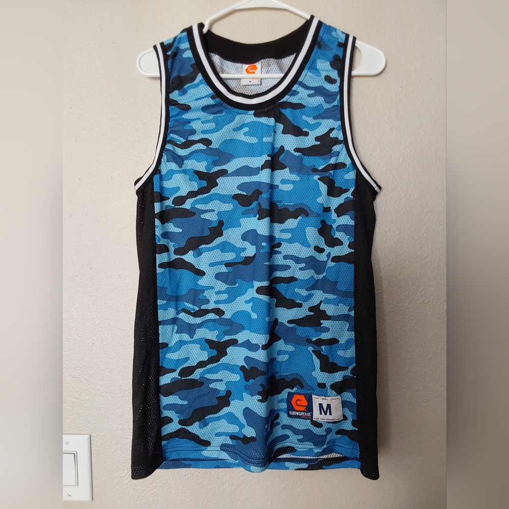 ELBOWGREASE AthleticTop, Men's Blue Camouflage Athletic Jersey/Tank Top